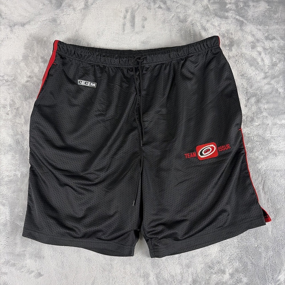 Vintage CCM Carolina Hurricanes Team Issue Shorts Black Red Size XL